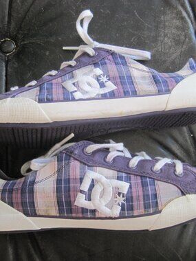 DC Chelsea Z LSE Purple Plaid Checkered Casual Sneakers - Size 8.5 Women's.
